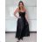 Langes Chiffon-Kurzarmkleid für Damen (S/M ONE SIZE) ITALIAN FASHION IMWGS231048 S / M schwarz