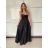 Langes Chiffon-Kurzarmkleid für Damen (S/M ONE SIZE) ITALIAN FASHION IMWGS231048 S / M schwarz