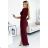 404-5 Glänzendes Kleid mit Ausschnitt und Schlitz am Bein  Farbe Burgund L Wein