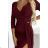 404-5 Glänzendes Kleid mit Ausschnitt und Schlitz am Bein  Farbe Burgund L Wein