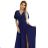 581-5 JENNIFER glänzendes langes Kleid mit Ärmeln und Ausschnitt - Marineblau mit Glitzer L dunkelblau