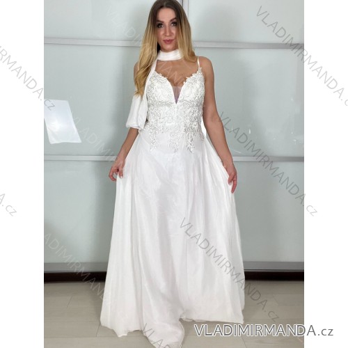 Elegantes, langes, ärmelloses Partykleid für Damen (Einheitsgröße S/M) ITALIAN FASHION IMM26XF-A333-S/DU L / XL weiß