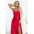 646-3 Langes Abendkleid mit Trägern und Beinschlitz - rot