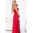 646-3 Langes Abendkleid mit Trägern und Beinschlitz - rot