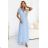 635-6 MELANIA Langes, schimmerndes Kleid mit Ausschnitt und kurzen Ärmeln - Himmelblau