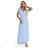 635-6 MELANIA Langes, schimmerndes Kleid mit Ausschnitt und kurzen Ärmeln - Himmelblau