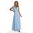 635-6 MELANIA Langes, schimmerndes Kleid mit Ausschnitt und kurzen Ärmeln - Himmelblau