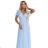 635-6 MELANIA Langes, schimmerndes Kleid mit Ausschnitt und kurzen Ärmeln - Himmelblau