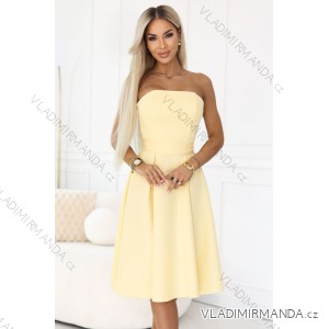 641-3 VIVIENNE Korsett-Midikleid mit ausgestelltem Rock und Gürtel – Pastellgelb