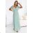 635-8 MELANIA Langes, schimmerndes Kleid mit Ausschnitt und kurzen Ärmeln - Pistazie