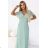 635-8 MELANIA Langes, schimmerndes Kleid mit Ausschnitt und kurzen Ärmeln - Pistazie