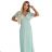 635-8 MELANIA Langes, schimmerndes Kleid mit Ausschnitt und kurzen Ärmeln - Pistazie