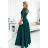 309-5 AMBER elegantes langes Spitzenkleid mit Ausschnitt - grün