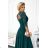 309-5 AMBER elegantes langes Spitzenkleid mit Ausschnitt - grün