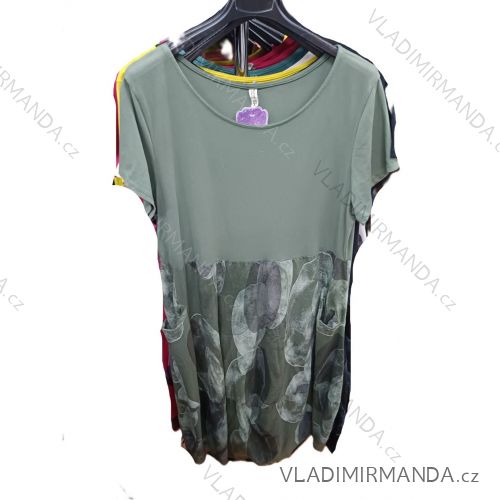 Kurzes Sommerkleid mit Taschen, kurzen Ärmeln, Damengröße Oversize (42/44/46, Einheitsgröße), italienische Mode, IMSM26088