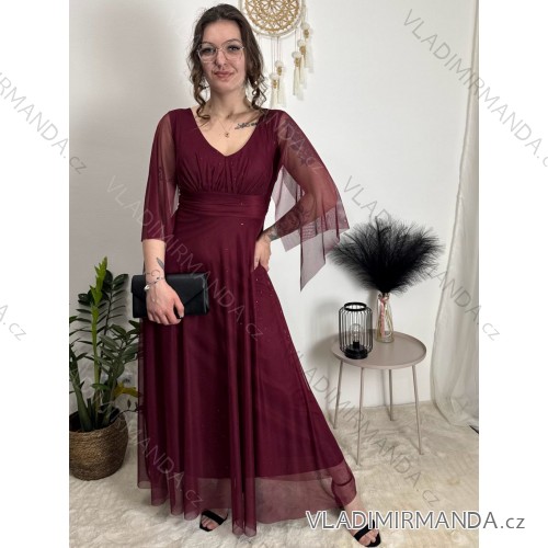 Kurzärmliges Sommer-Freizeitkleid für Damen (S/M/L EINHEITSGRÖSSE) ITALIAN FASHION IMWGB25022 Wein S / M / L