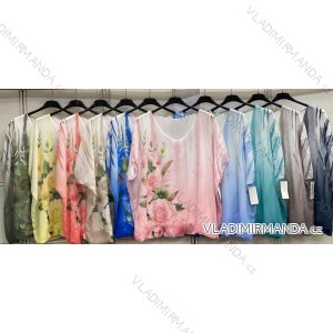 Elegante, kurzärmelige Bluse mit Blumenmuster für Damen, Oversize (54/56/58, Einheitsgröße), italienische Mode, IMC26041