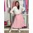 Langes Chiffon-Kurzarmkleid für Damen (S/M ONE SIZE) ITALIAN FASHION IMWGS231048 S / M / L pink