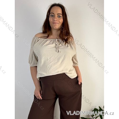 Sommerkleid oval Kurzarm Damen Übergröße (50/52/54 Einheitsgröße) ITALIAN FASHION IM425011 50/52/54 beige