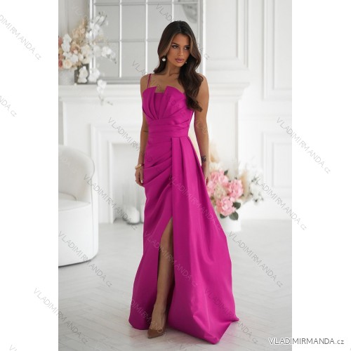 Elegantes, glitzerndes Partykleid mit geometrischem Ausschnitt und Trägern für Damen (Größen 34-46) POLISH FASHION PMLBC24320-07 dunkelrosa 34