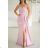 Elegantes, glitzerndes Partykleid mit geometrischem Ausschnitt und Trägern für Damen (Größen 34-46) POLISH FASHION PMLBC24320-20 Rose alte Rose 34