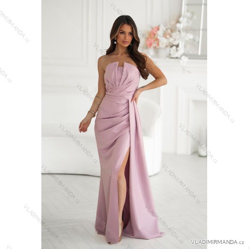 Elegantes, glitzerndes Partykleid mit geometrischem Ausschnitt und Trägern für Damen (Größen 34-46) POLISH FASHION PMLBC24320-20 Rose alte Rose 34