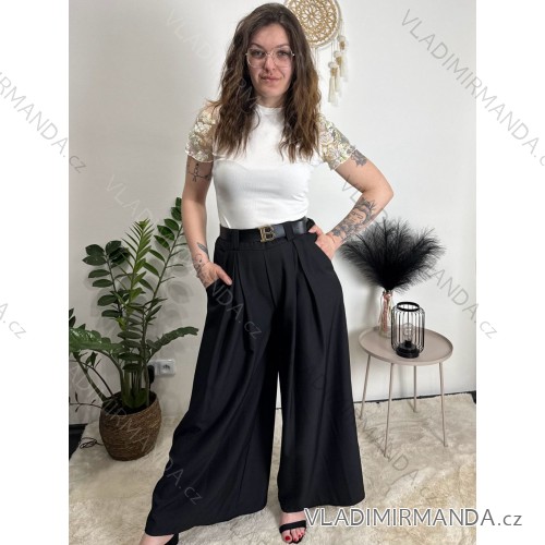Elegante Hose mit Gürtel für Damen, Übergröße (44/46/48 Einheitsgröße) ITALIAN FASHION IM425557 schwarz S / M / L