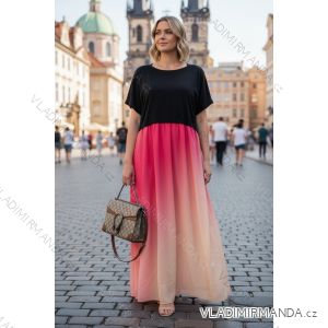 Langes Maxi-Kleid mit kurzen Ärmeln für Damen in Übergröße (2XL/3XL/4XL Einheitsgröße) ITALIAN FASHION IMD23020