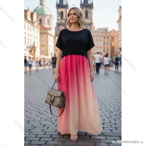 Langes Maxi-Kleid mit kurzen Ärmeln für Damen in Übergröße (2XL/3XL/4XL Einheitsgröße) ITALIAN FASHION IMD23020