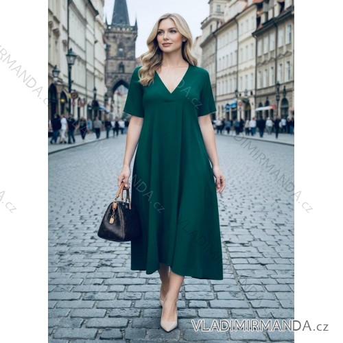 Kurzärmliges Sommerkleid aus Baumwolle für Damen (S / M / L / XL ONE SIZE) ITALIAN FASHION IMD22472 Smaragdgrün 54/56/58