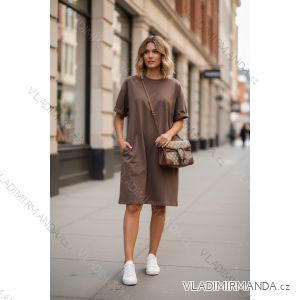 Klassisches, lässiges Sommerkleid für Damen mit kurzen Ärmeln (Einheitsgröße 48/50/52) Italienische Mode IMD26064