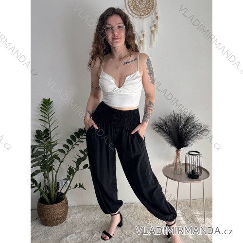 Sommerliche Wickelhose für Damen (Einheitsgröße S/M/L) ITALIENISCHE MODE IM426159 schwarz S / M / L