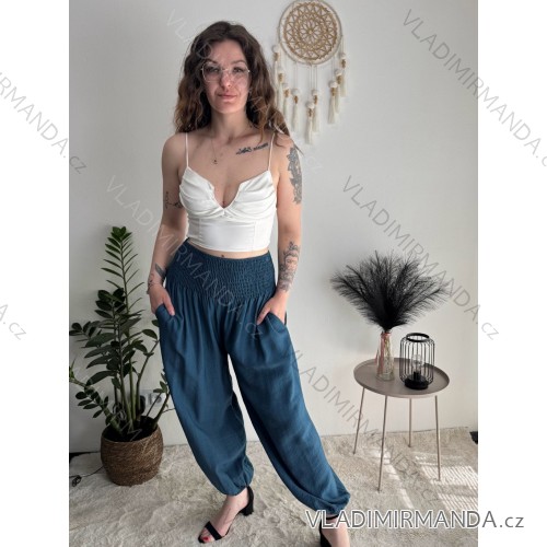 Sommerliche Wickelhose für Damen (Einheitsgröße S/M/L) ITALIENISCHE MODE IM426159 modrá petrolejová S / M / L