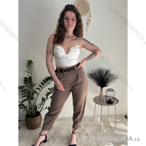 Elegante Hose mit Gürtel 3/4 kurz Damen (S/M/L Einheitsgröße) ITALIAN FASHION IMPLI257048 hellbraun S / M / L