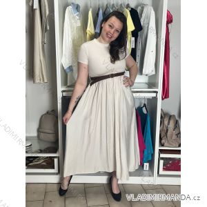 Langes, elegantes Sommerkleid mit Gürtel, kurzen Ärmeln, Damengröße Oversize (46/48/50, Einheitsgröße), italienische Mode, IM426175