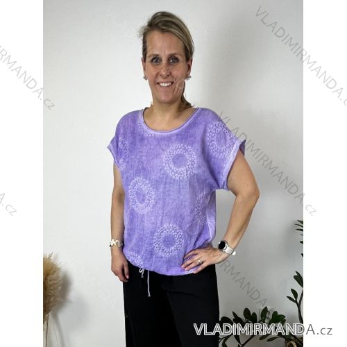 Kurzarmhemd Kleid Kleid (uni L-2XL) ITALIENISCH MODA IMS20002 44/46/48 lila