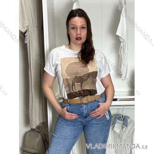 T-Shirt Kurzarm Damen (uni sl) ITALIENISCHE Mode IM518106  weiß