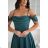 Elegantes, glitzerndes Partykleid mit geometrischem Ausschnitt und Trägern für Damen (Größen 34-46) POLISH FASHION PMLBC24320-20 blau 34