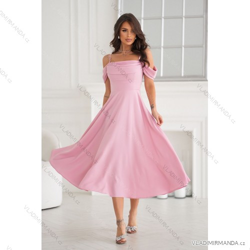 Elegantes, glitzerndes Partykleid mit geometrischem Ausschnitt und Trägern für Damen (Größen 34-46) POLISH FASHION PMLBC24320-20 pink 34
