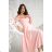 Elegantes, glitzerndes Partykleid mit geometrischem Ausschnitt und Trägern für Damen (Größen 34-46) POLISH FASHION PMLBC24320-20 růžová meruňková 38