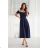 Elegantes, glitzerndes Partykleid mit geometrischem Ausschnitt und Trägern für Damen (Größen 34-46) POLISH FASHION PMLBC24320-20 dunkelblau 36