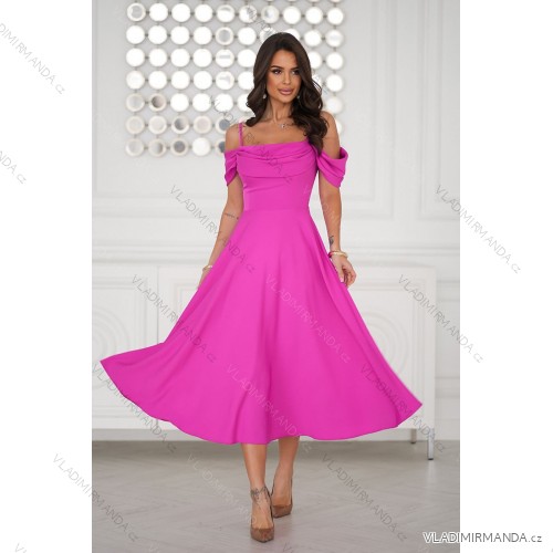 Elegantes, glitzerndes Partykleid mit geometrischem Ausschnitt und Trägern für Damen (Größen 34-46) POLISH FASHION PMLBC24320-20 dunkelrosa 34
