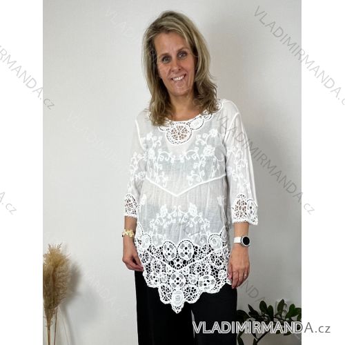 Tunika aus Baumwollspitze mit 3/4 Ärmeln (uni s / l) ITALIAN FASHION IMB22ROSA
