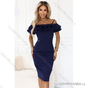 599-3 CARMEN Figurbetontes Midikleid im spanischen Stil - marineblau