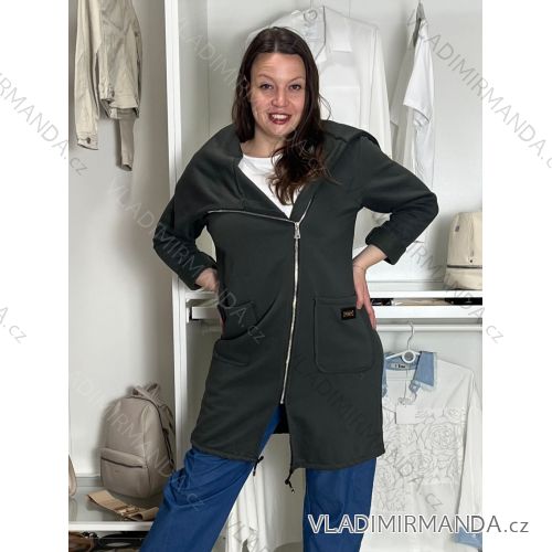 Lange Damen Fleecejacke (SML-XL) ITALIAN FASHION IMD211106 S / M / L grünes Khaki