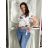 T-Shirt mit kurzen Ärmeln Damen floral (uni sl) ITALIENISCHE Mode IM518121 M / L weiß