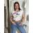 T-Shirt mit kurzen Ärmeln Damen floral (uni sl) ITALIENISCHE Mode IM518121 M / L weiß