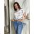 T-Shirt mit kurzen Ärmeln Damen floral (uni sl) ITALIENISCHE Mode IM518121 M / L weiß