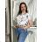 T-Shirt mit kurzen Ärmeln Damen floral (uni sl) ITALIENISCHE Mode IM518121 M / L weiß
