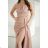 Elegantes, glitzerndes Partykleid mit geometrischem Ausschnitt und Trägern für Damen (Größen 34-46) POLISH FASHION PMLBC24320-08 hnědá camel 36